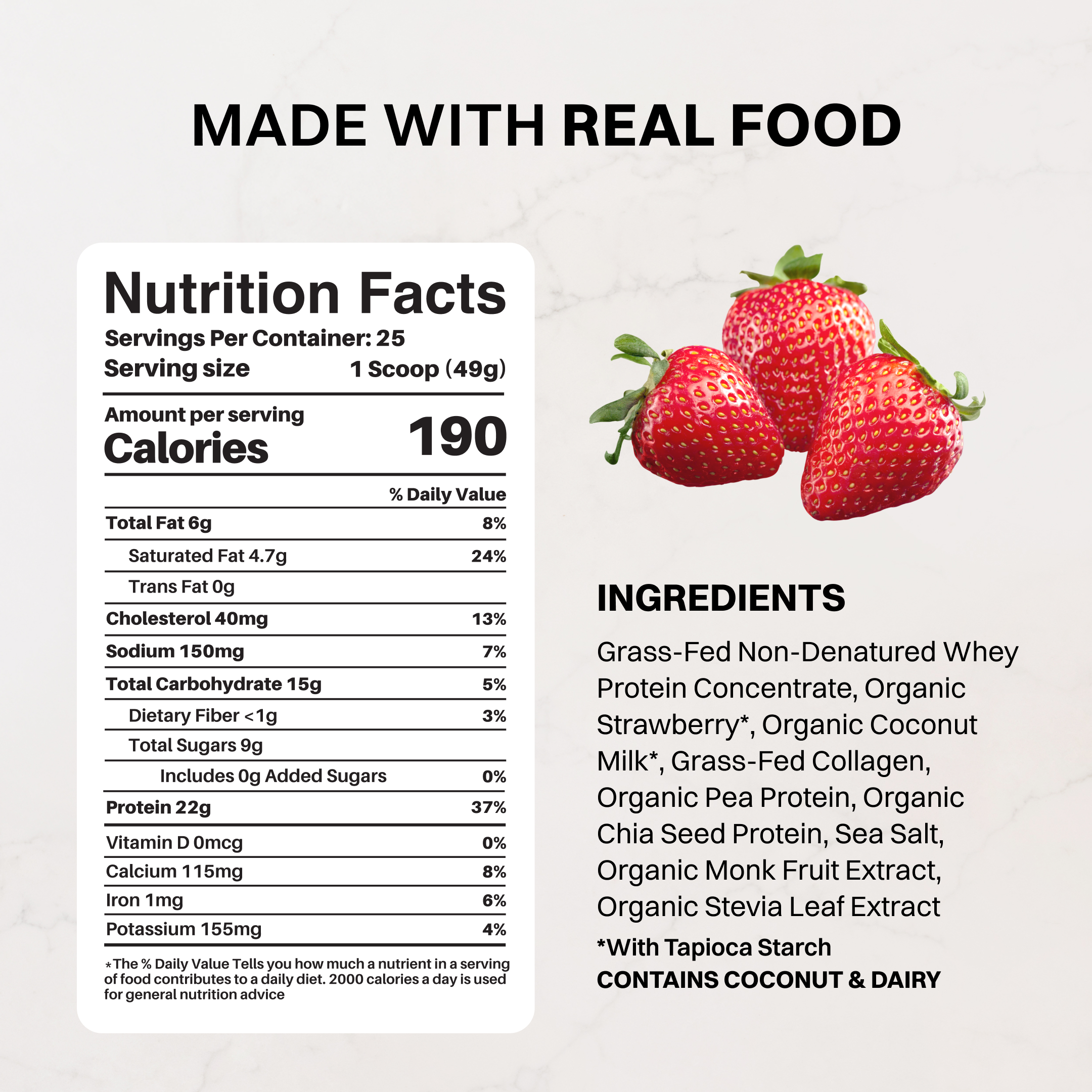 Strawberries & Cream Protein Powder — 22g Protein, 25 Servings