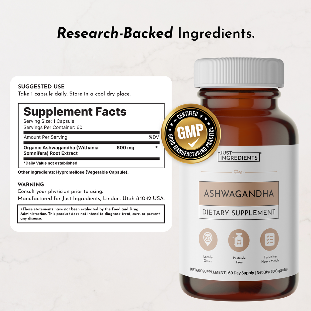 Organic Ashwagandha Capsules, 60 Count — 100% Organic Root Extract
