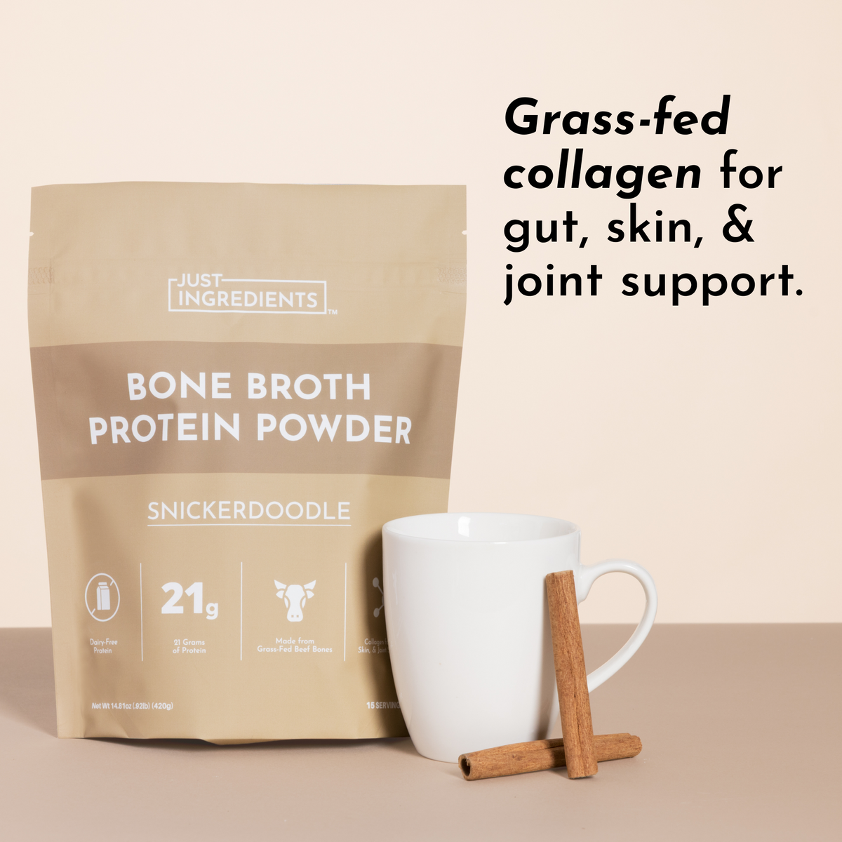 Snickerdoodle Bone Broth Protein Powder (15 Servings, 21g Protein)