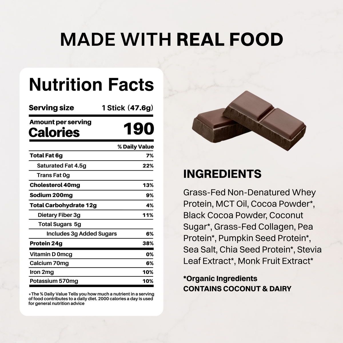 Daneise's Double Chocolate Protein Stick — 24g Protein, Grass-Fed Whey