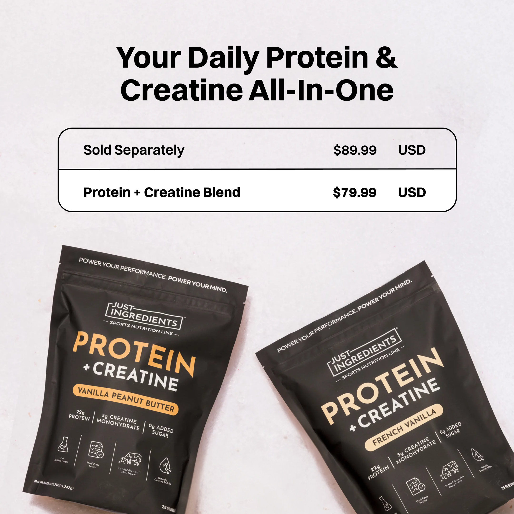 Vanilla Peanut Butter Protein + Creatine — 22g Protein, 5g Creapure