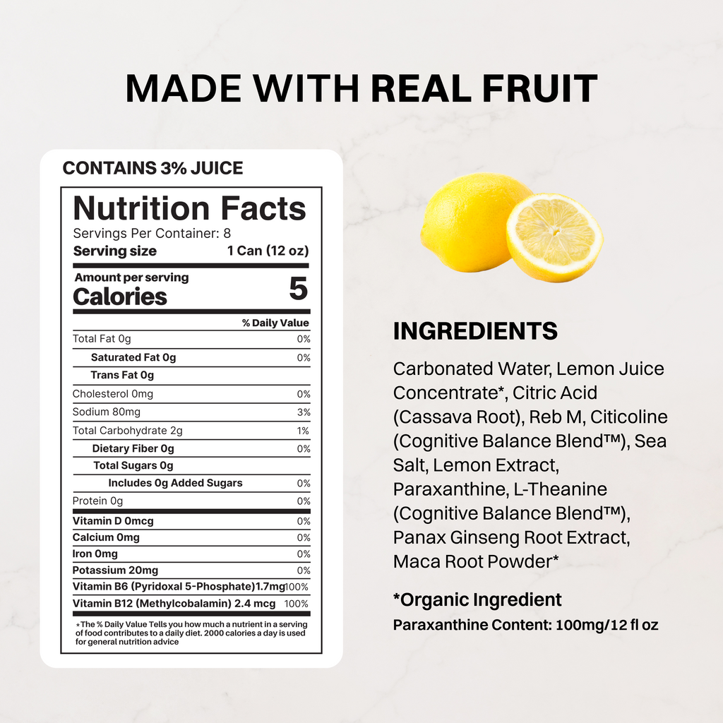 Lemonade Energy + Brain Boost (12 Pack) — Paraxanthine & Nootropics