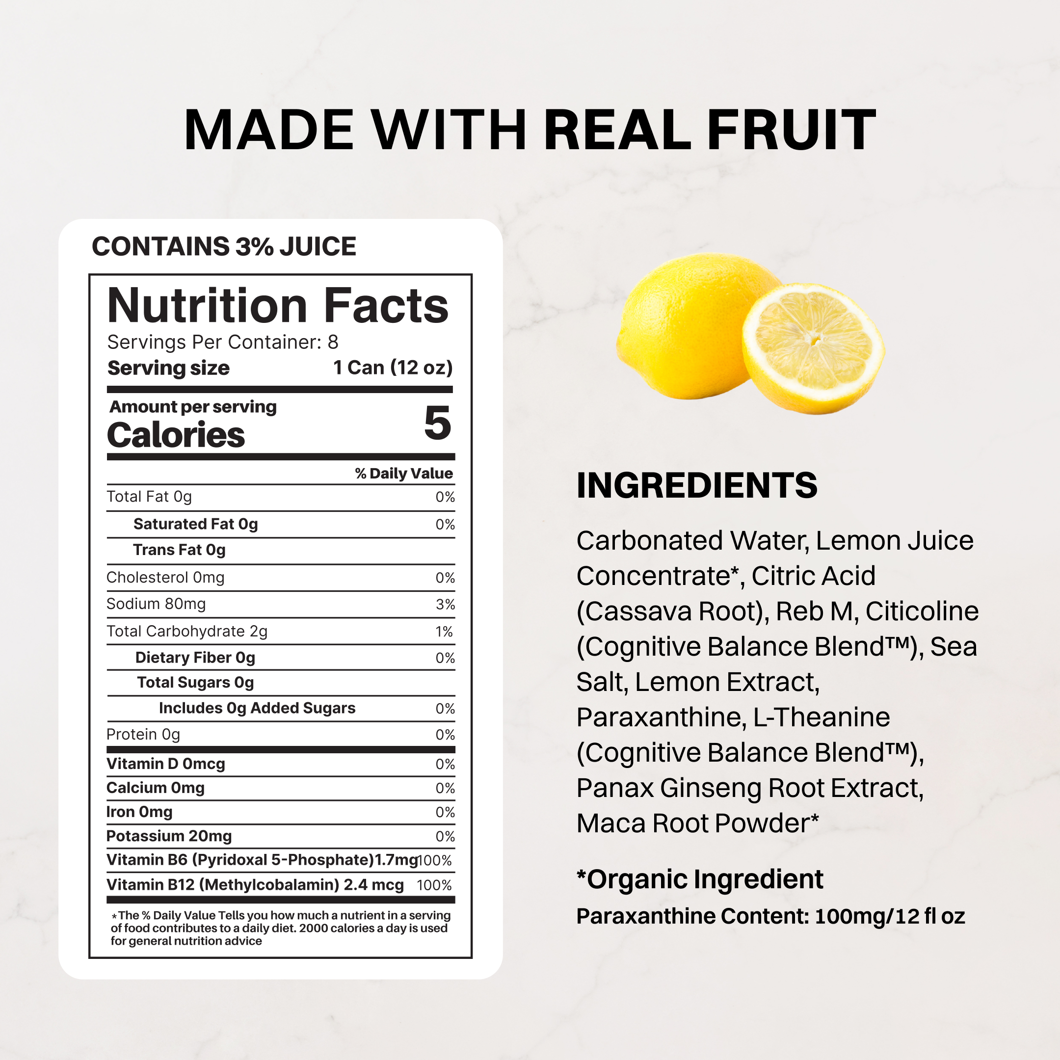 Lemonade Energy + Brain Boost (12 Pack) — Paraxanthine & Nootropics