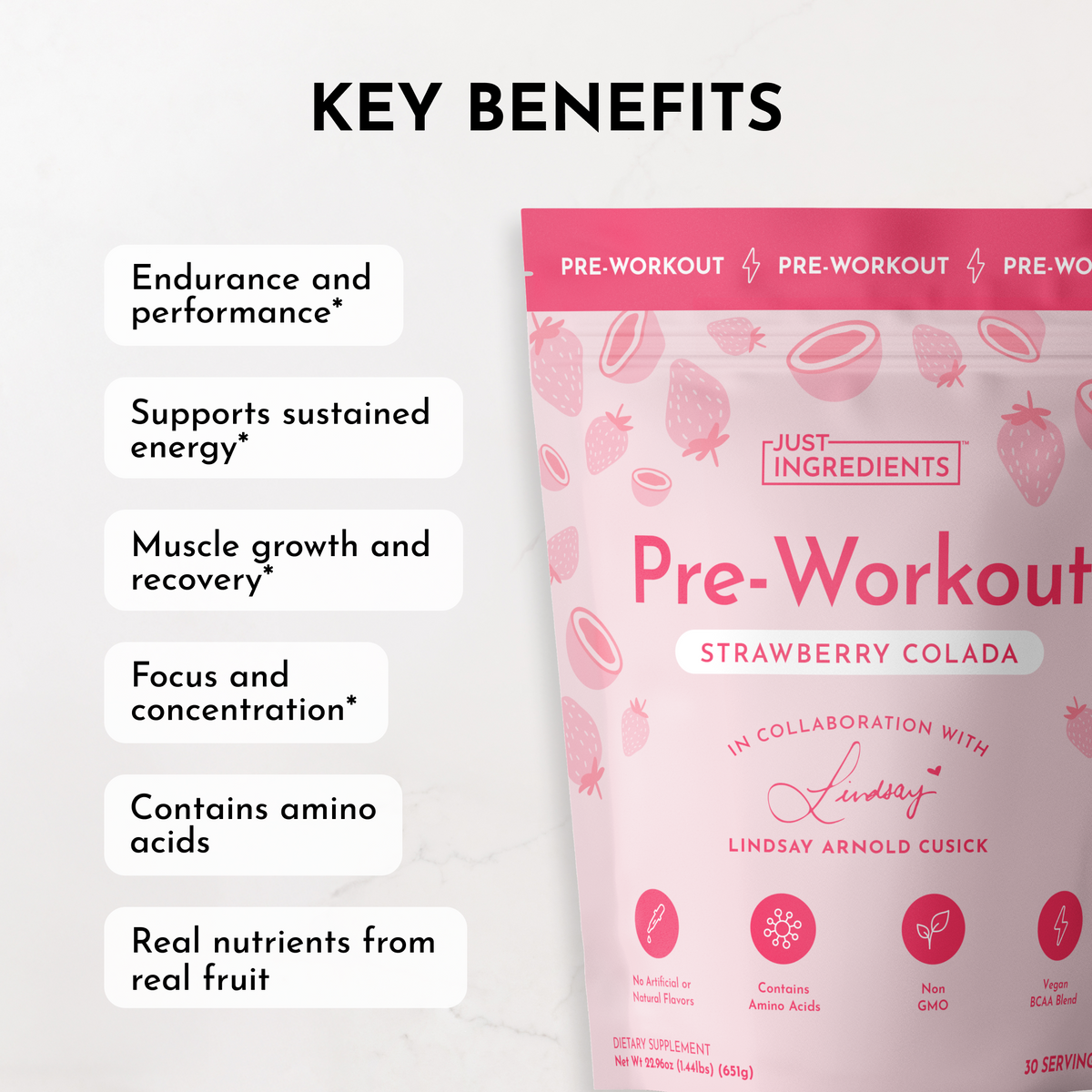 Strawberry Colada Pre‑Workout by Lindsay Arnold
