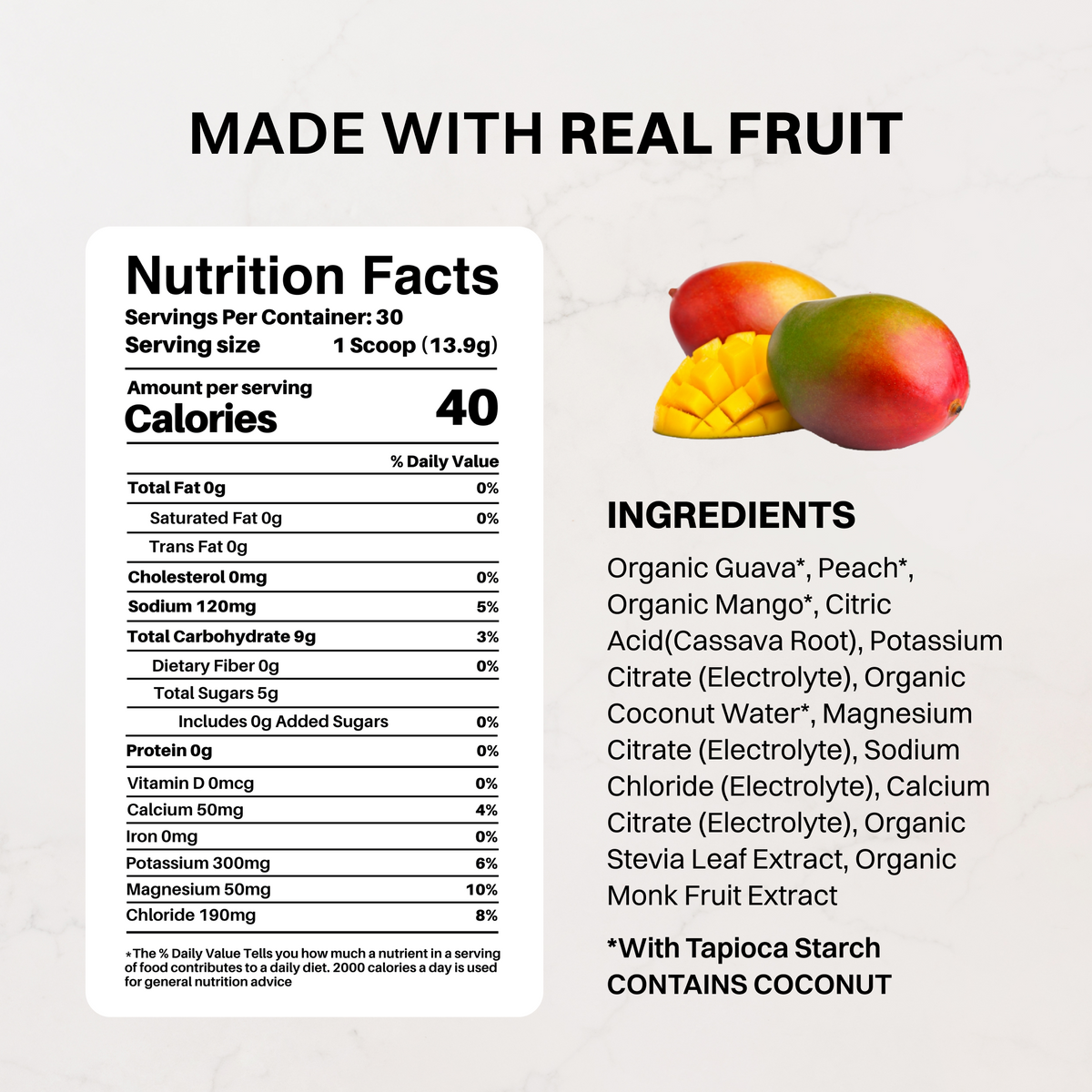 Guava Mango Electrolyte Powder, 30 Servings