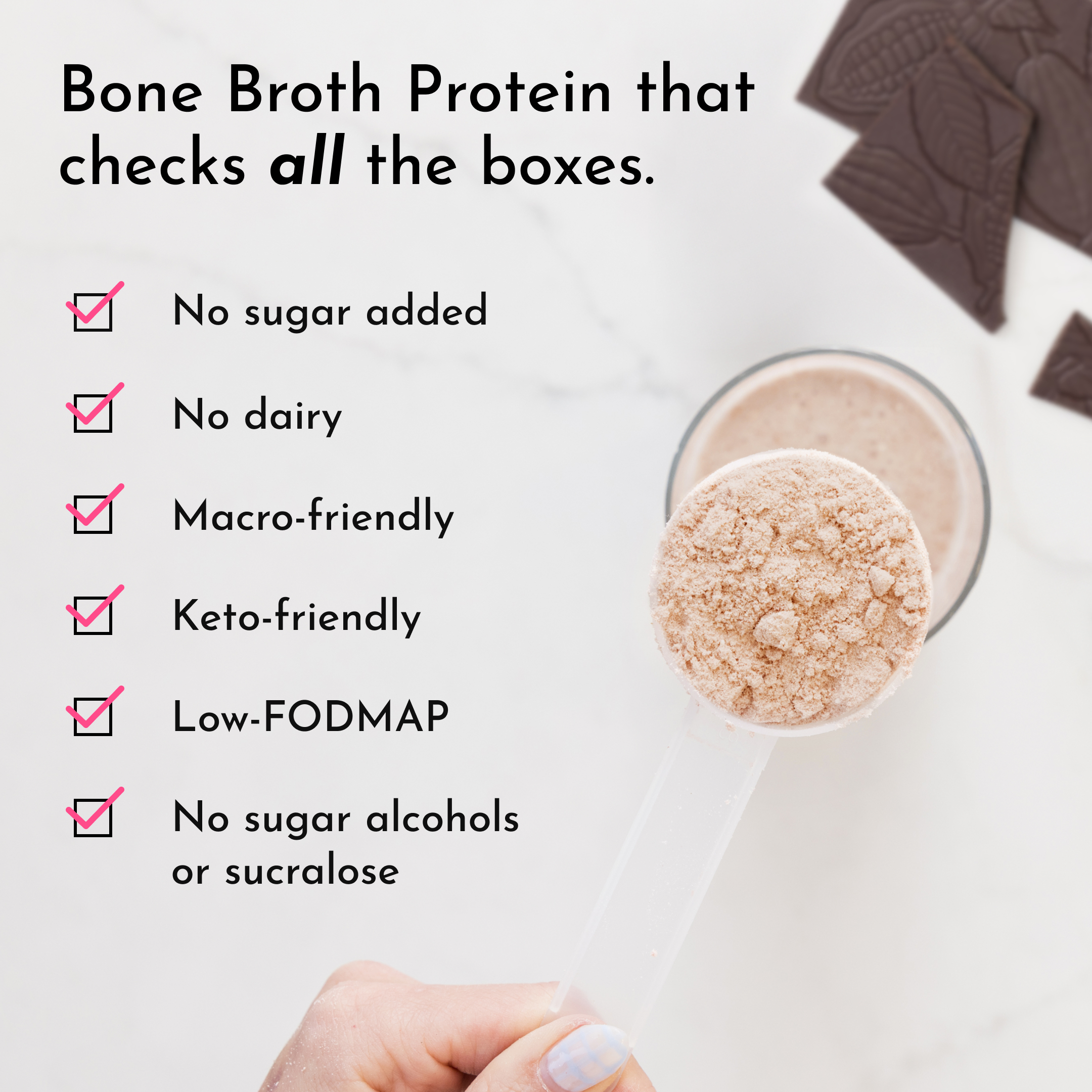 Mint Chocolate Bone Broth Protein Powder - 22g Protein, Dairy-Free