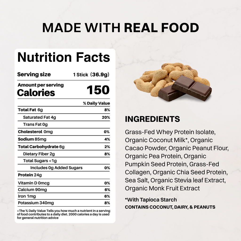 Creamy Peanut Butter Chocolate Protein Stick — 24g Protein, No Added Sugar