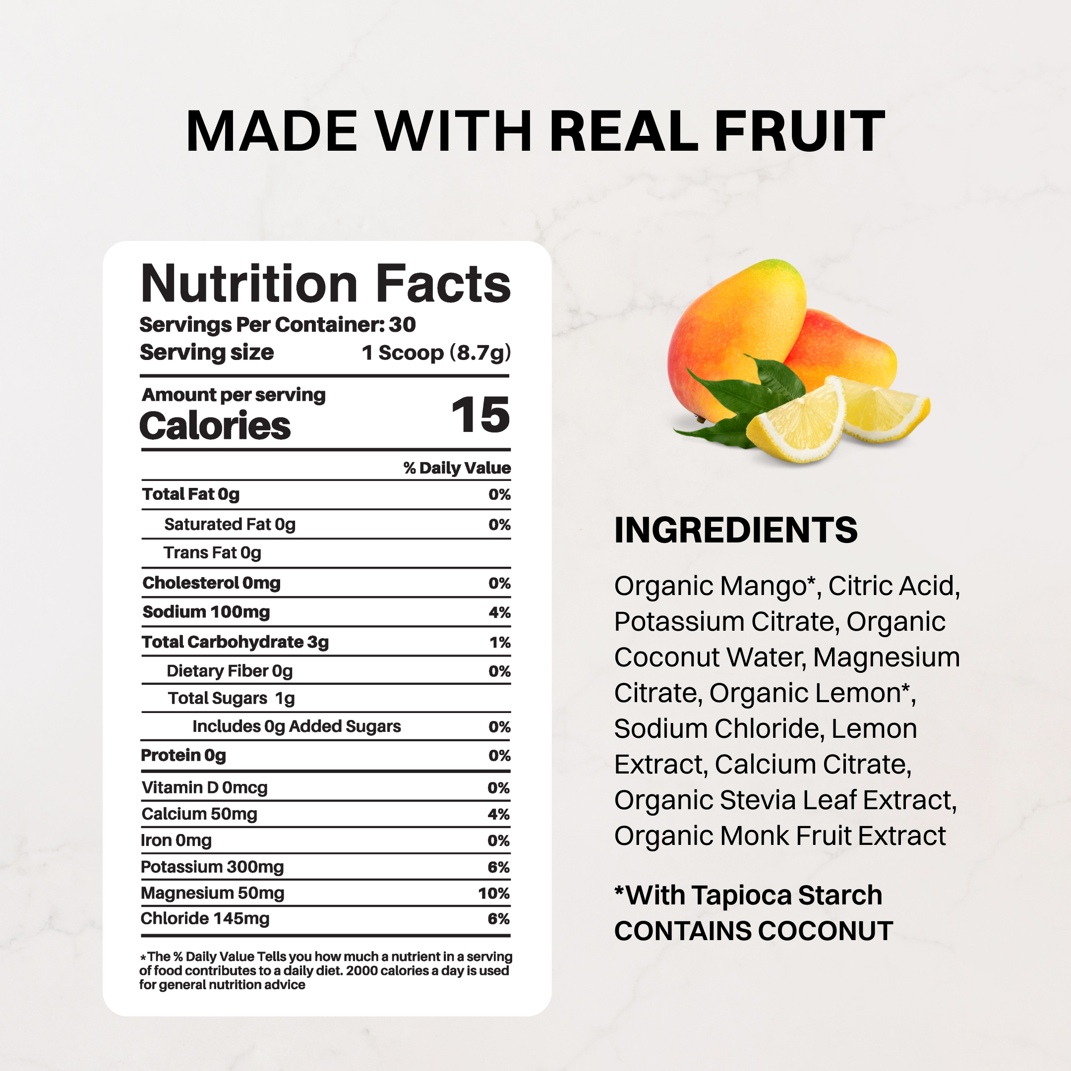 Mango Lemonade Electrolytes, 30 Servings, No Added Sugar