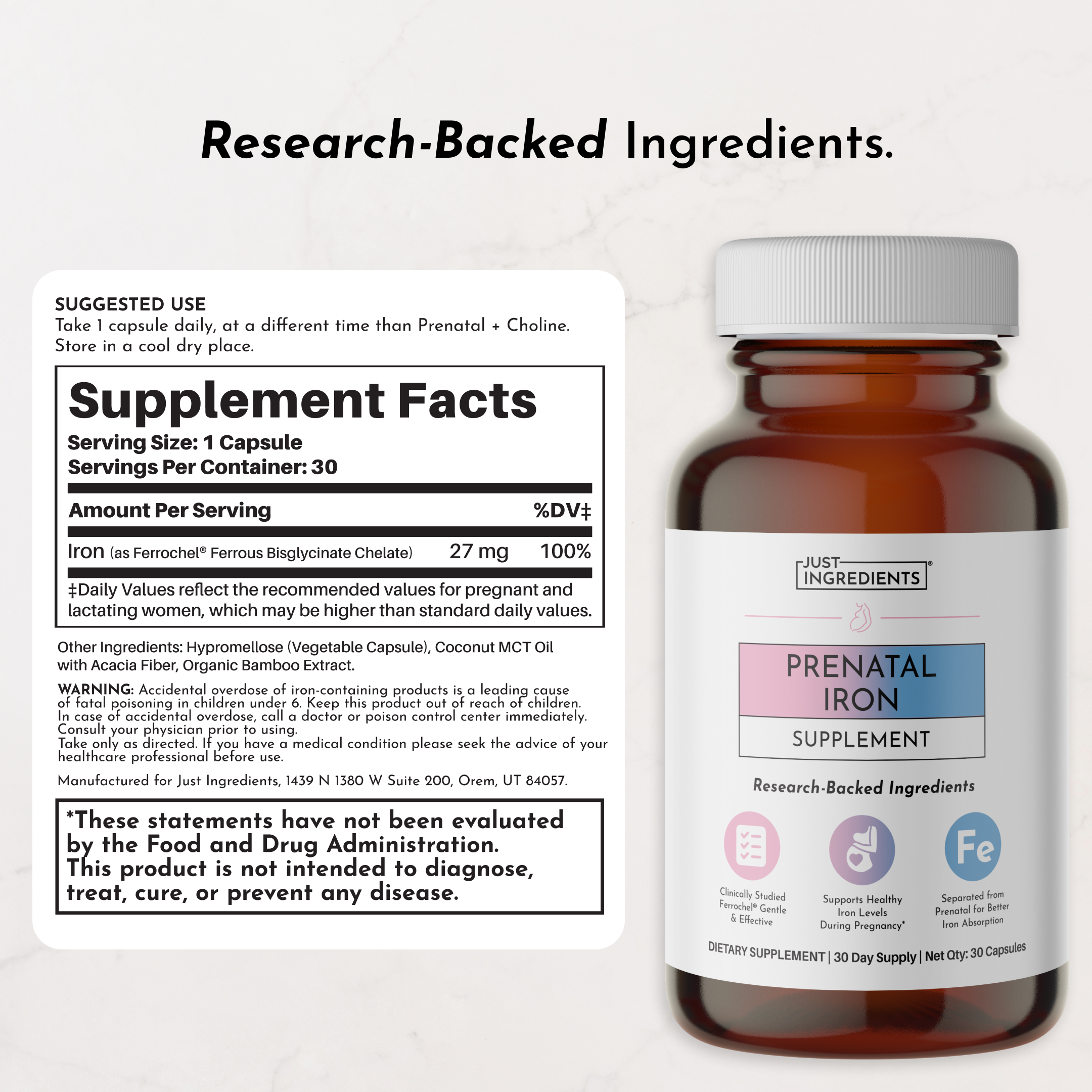 Prenatal Iron — 27 mg Ferrochel® (Single Bottle)