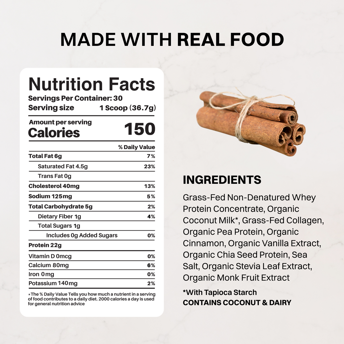 Snickerdoodle Protein Powder — 22g Protein, Grass-Fed Whey & Collagen