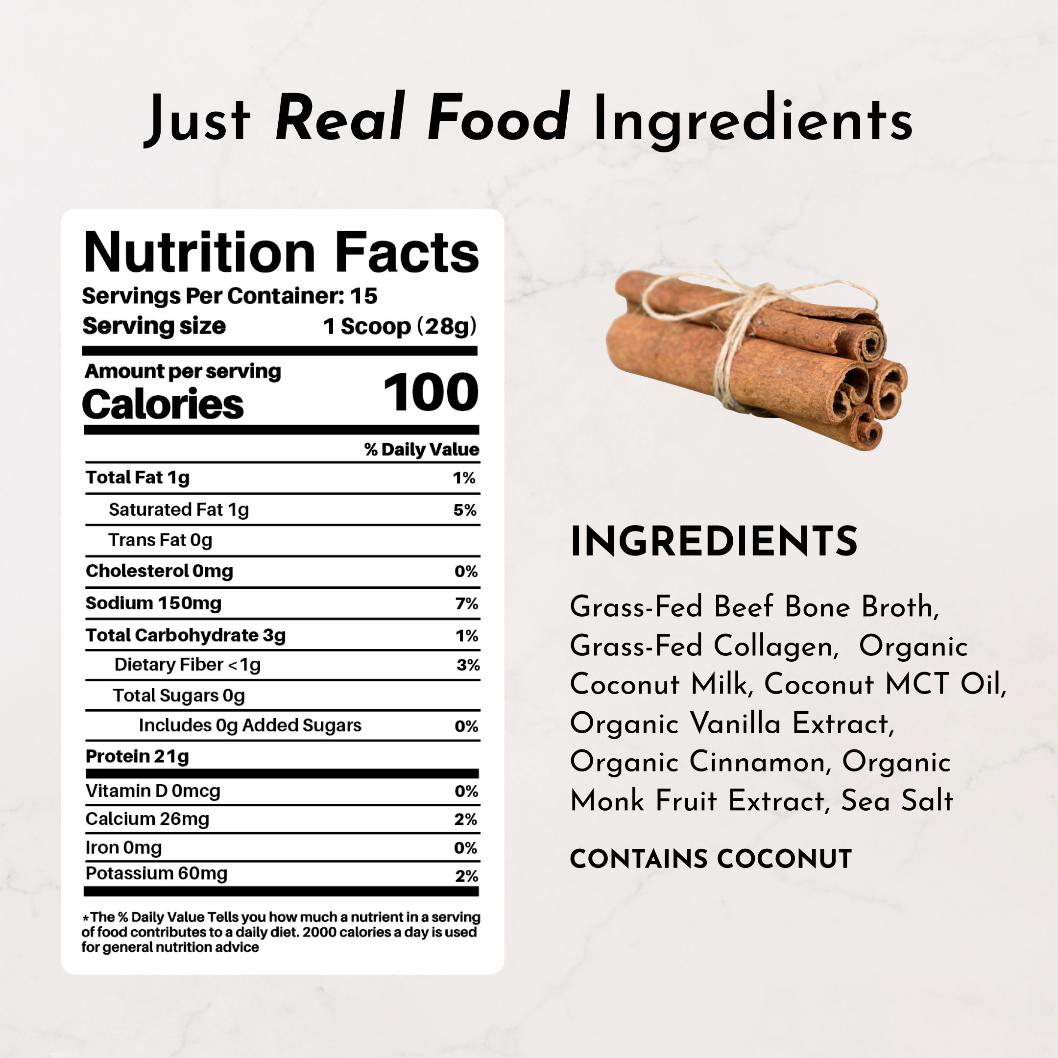 Snickerdoodle Bone Broth Protein Powder (15 Servings, 21g Protein)