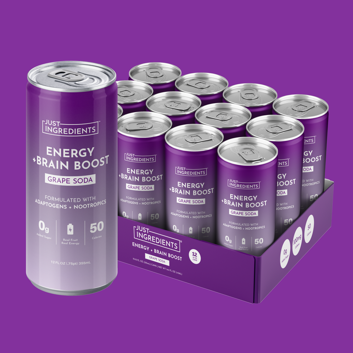 Grape Soda Energy + Brain Boost (12 oz, 12-Pack)