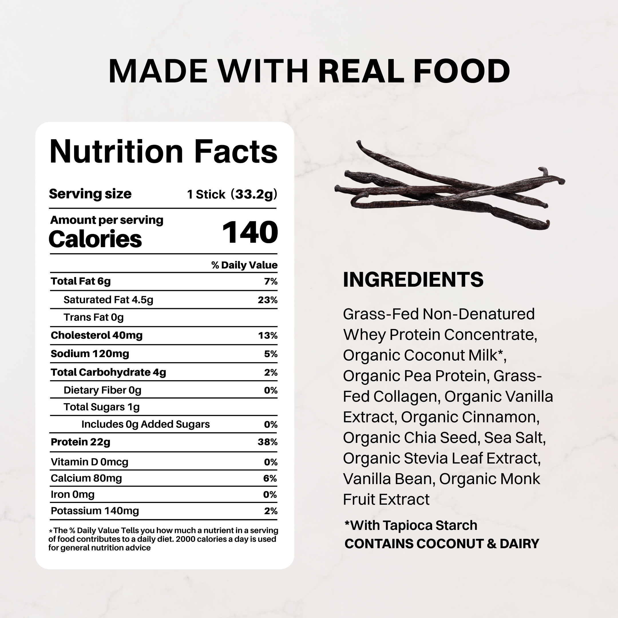 Vanilla Bean Protein Powder Stick - Single-Serve, 22g Protein