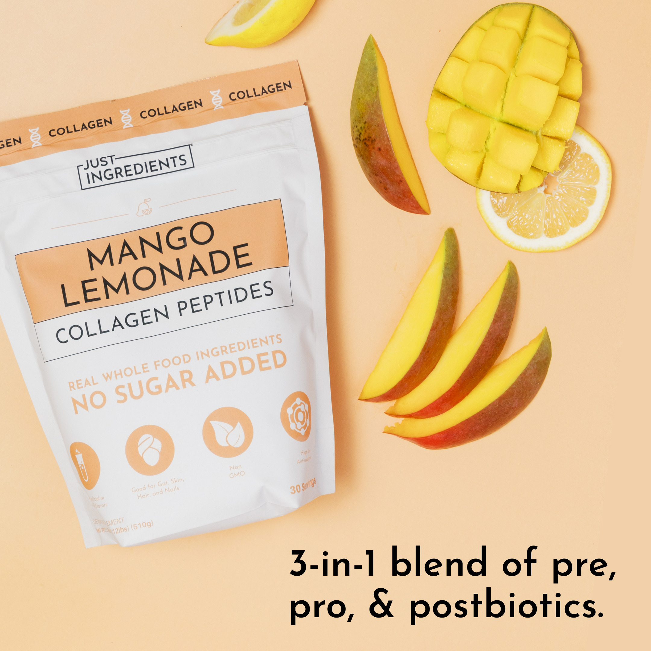 Mango Lemonade Collagen Peptides — 10g Collagen, 30 Servings