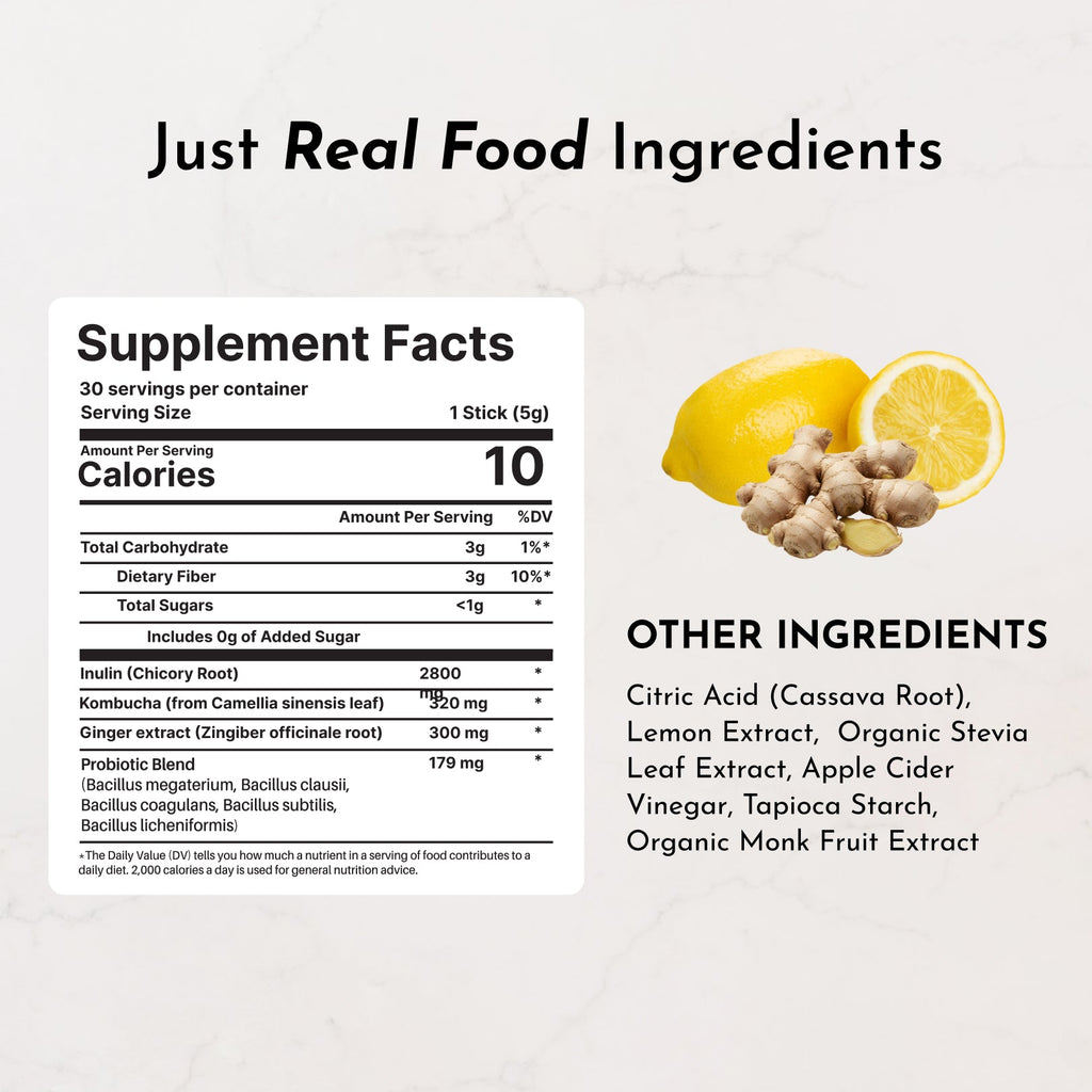 Lemon Ginger 3-In-1 Probiotic Complex - 30 Single-Serving Sticks