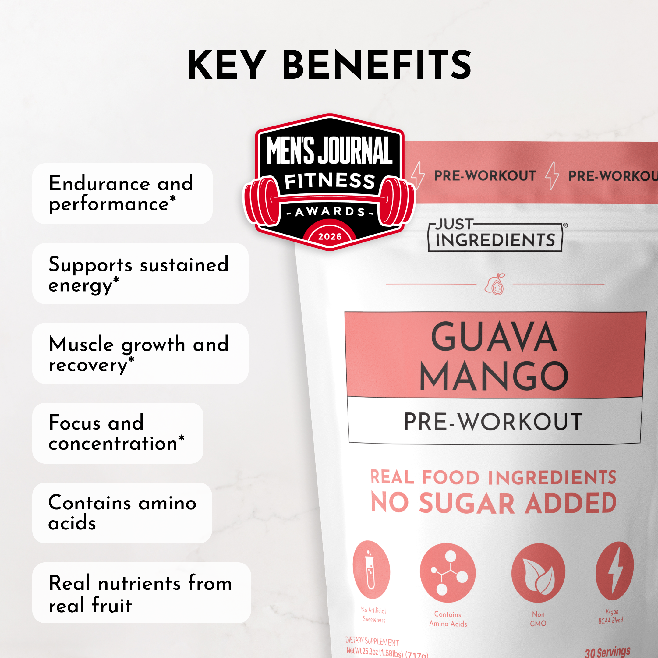 Guava Mango Pre-Workout — Real Fruit Energy, 30 Servings