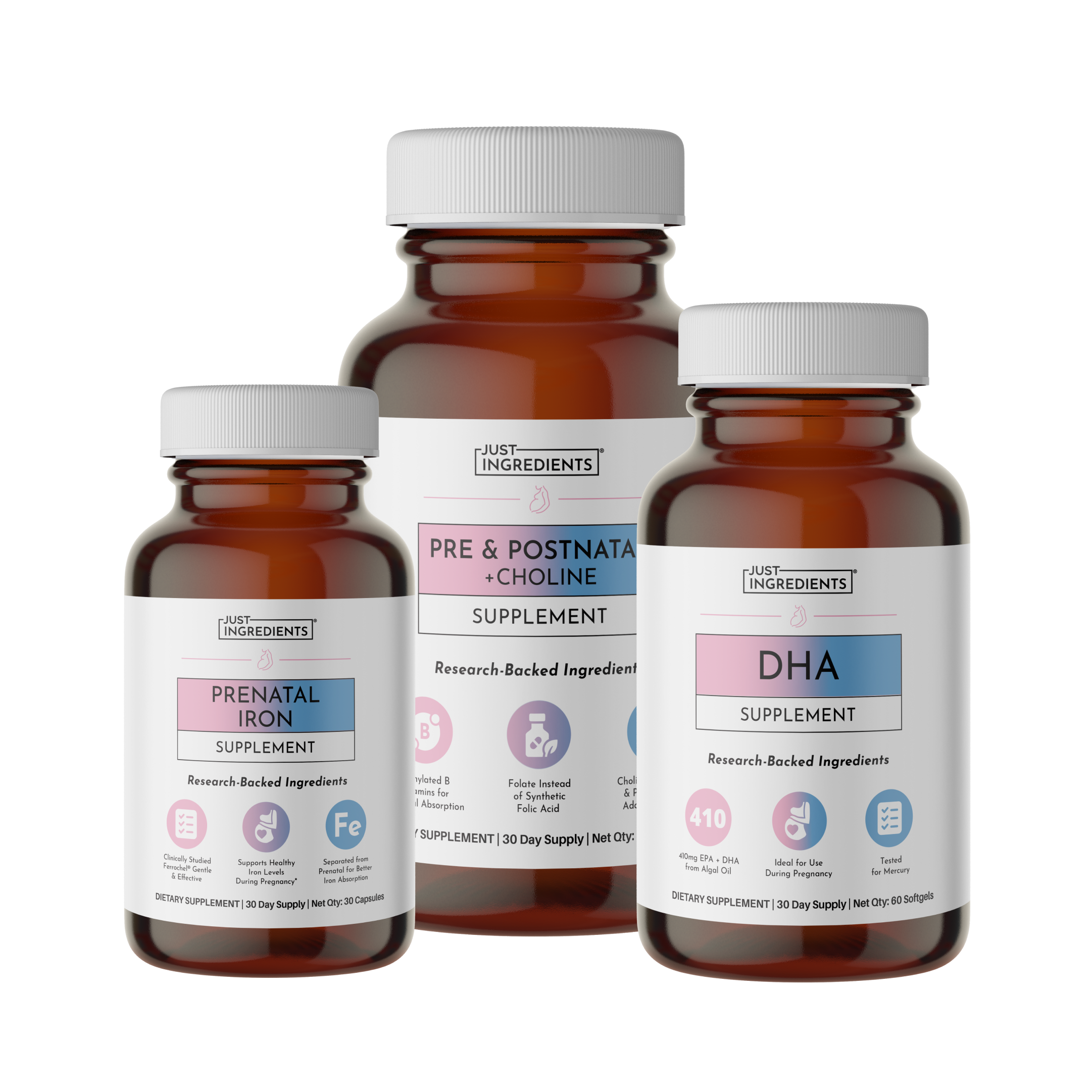 Prenatal & Postnatal Bundle — DHA, Choline & Gentle Iron