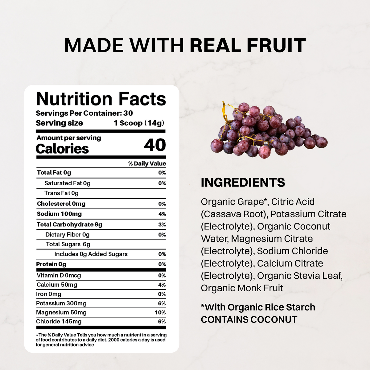 Grape Electrolytes — No Sugar, 30 Servings