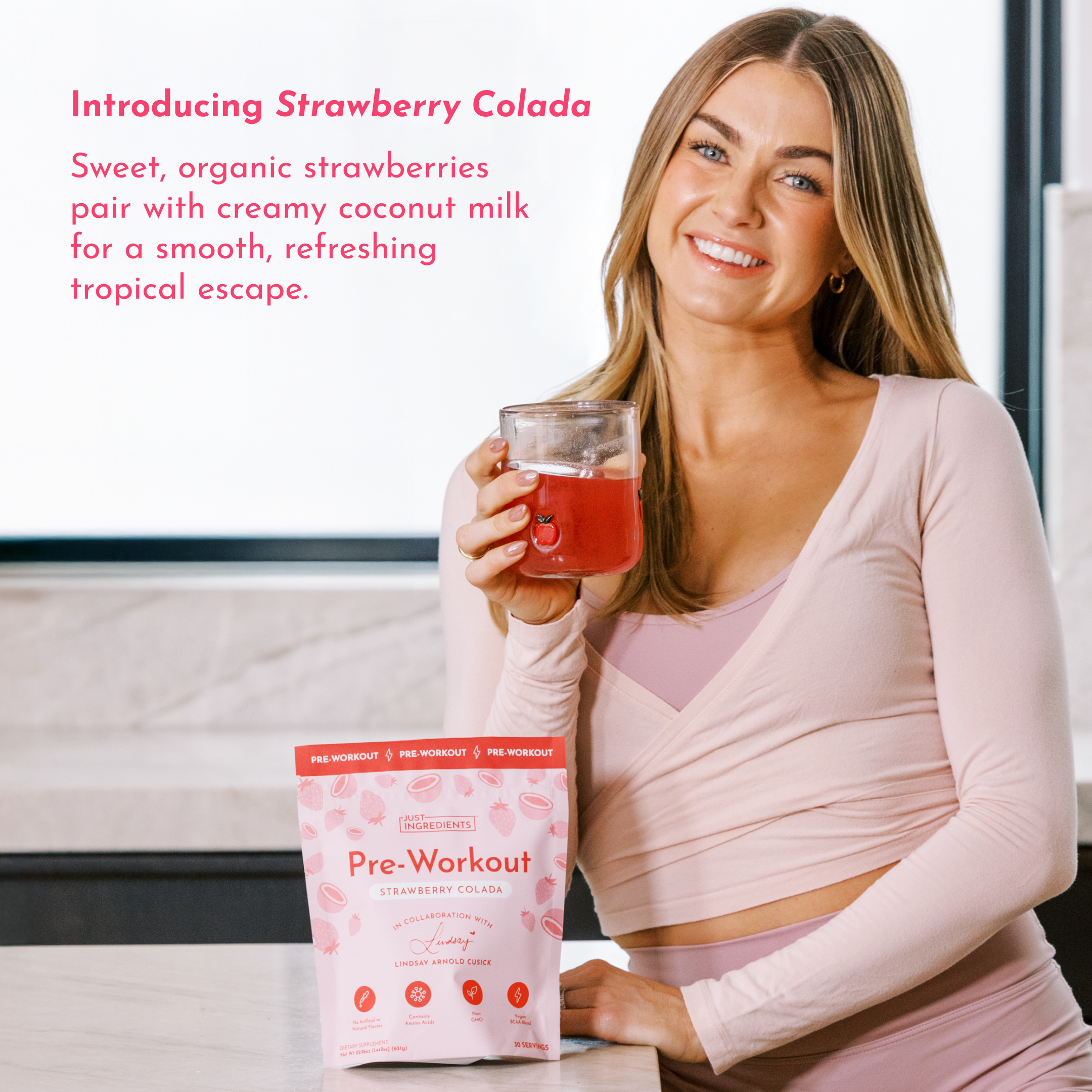 Strawberry Colada Pre‑Workout Stick by Lindsay Arnold