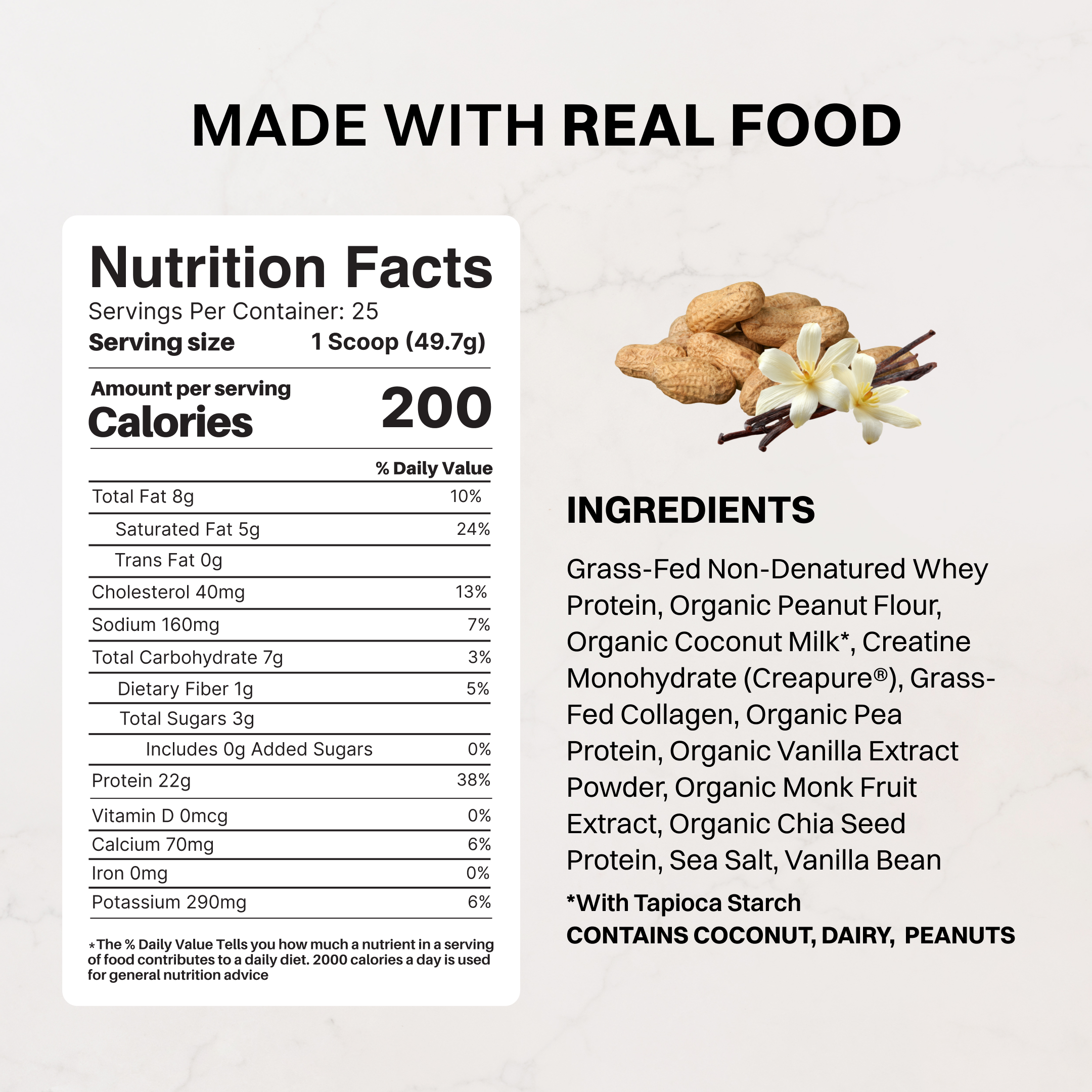 Vanilla Peanut Butter Protein + Creatine — 22g Protein, 5g Creapure