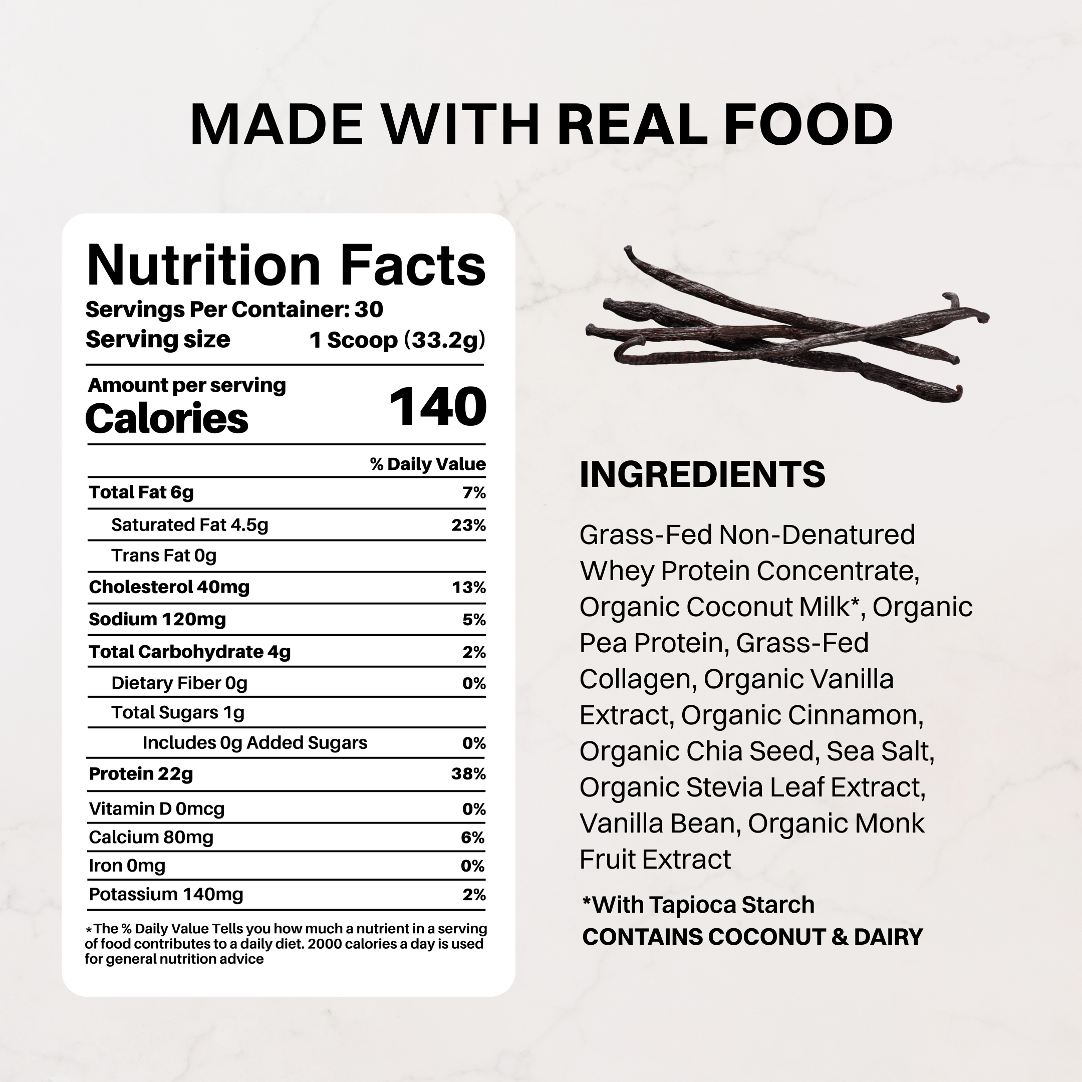 Vanilla Bean Protein Powder, 25g Protein